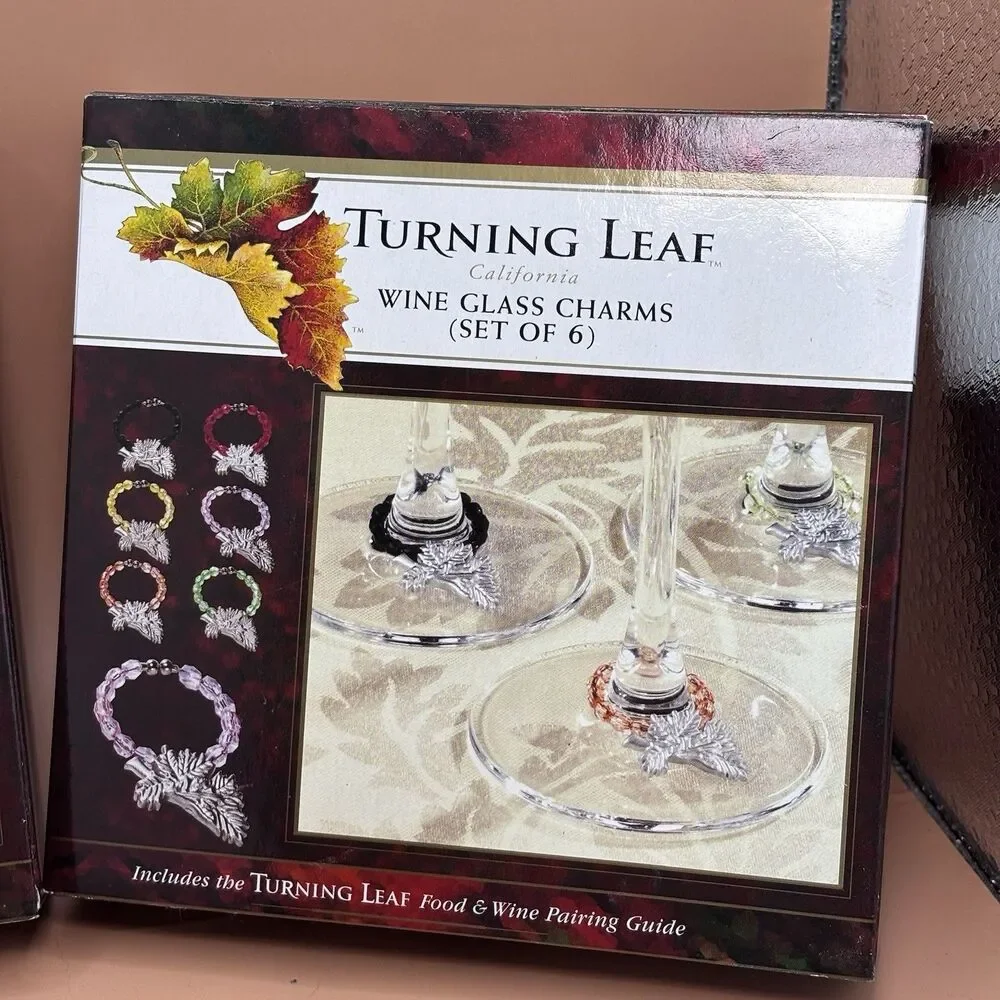 Turning Leaf Wine Glass Charms Set of 6 Beaded Grape Leaf Wine Marker 2002 2 box